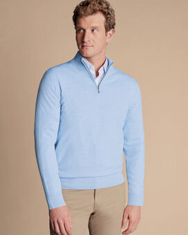 Merino Quarter Zip Sweater - Sky Blue