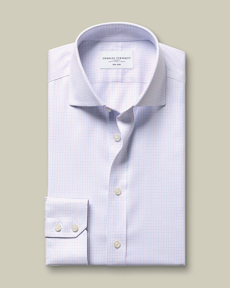 Non-Iron Twill Check Shirt - Cornflower Blue and Lilac