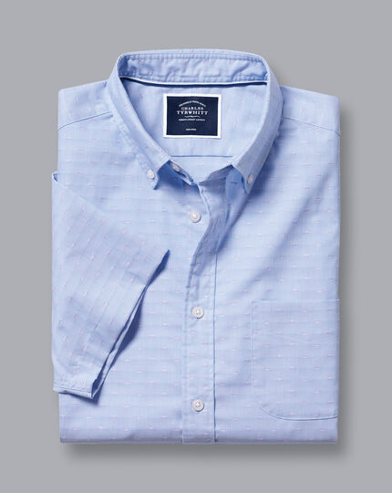 Button-Down Collar Non-Iron Stretch Clip Dobby Short Sleeve Shirt - Cornflower Blue