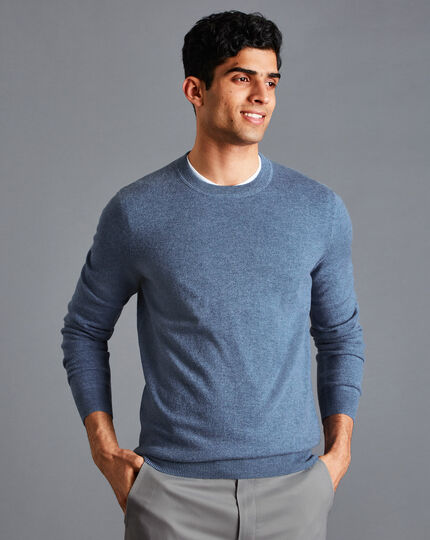 Merino Cashmere Crew Neck Sweater - Indigo Blue