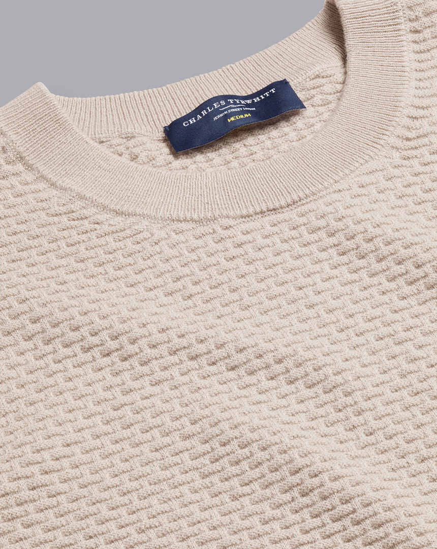 Cotton Merino Textured Crew Neck Sweater - Chalk