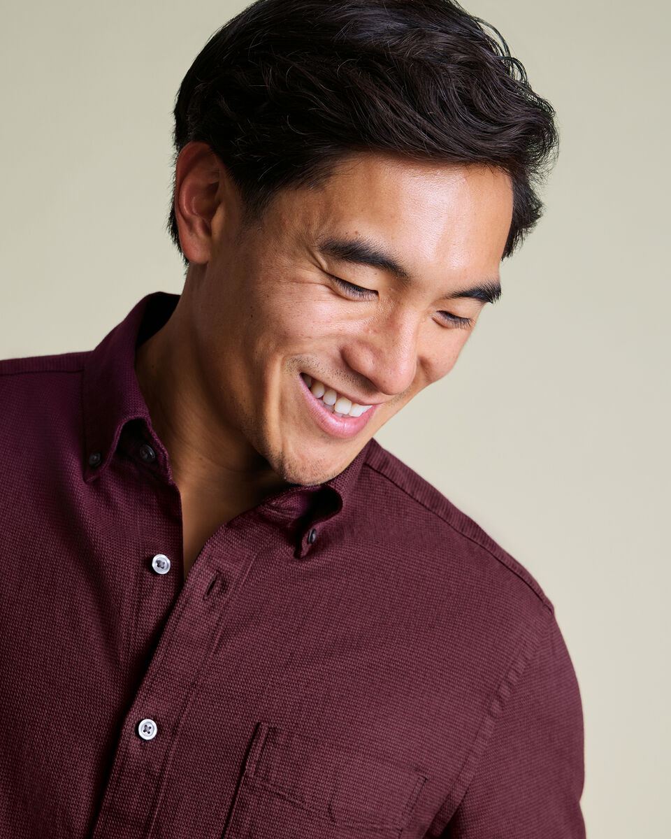 Dobby-Flanellhemd - Burgunderrot