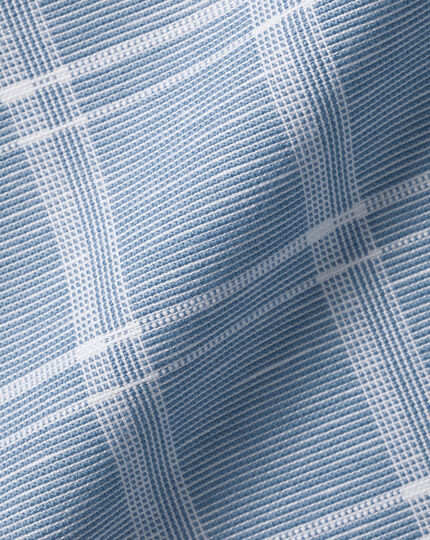 Cotton Linen Oxford Check Short Sleeve Shirt - Indigo Blue
