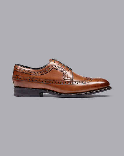 Goodyear Welted Brogue Wing Tip Derby Performance Shoes - Chestnut Brown