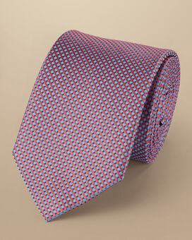 Semi Plain Pattern Silk Tie - Salmon Pink & Sky Blue