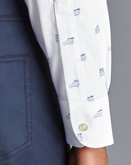 Semi-Spread Collar Non-Iron Car Print Shirt - Steel Blue
