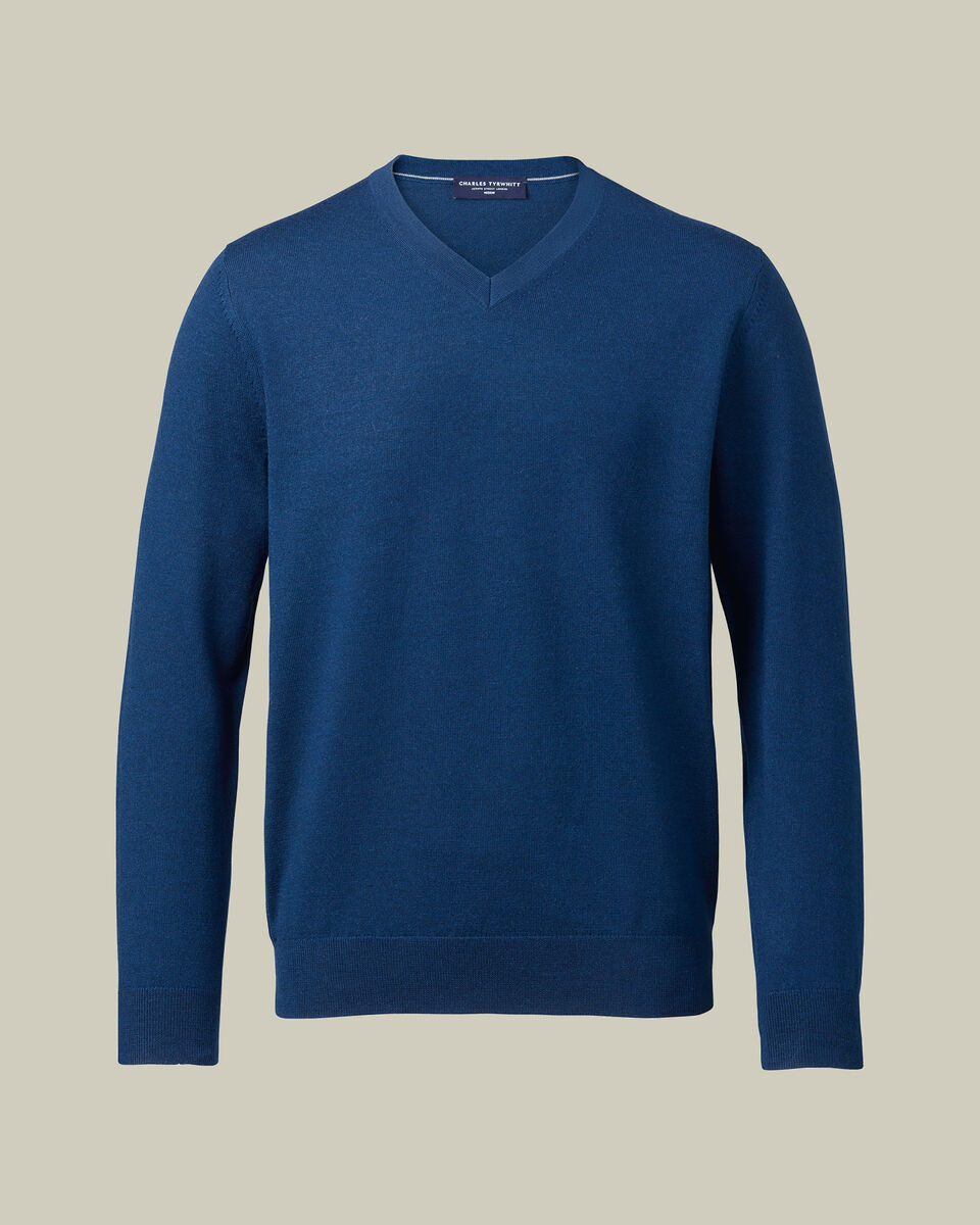 Pure Merino V-Neck Jumper - Royal Blue