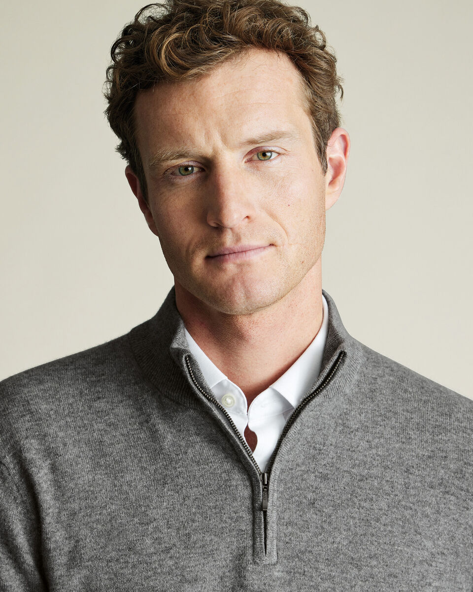 Cashmere Zip Neck Jumper - Grey