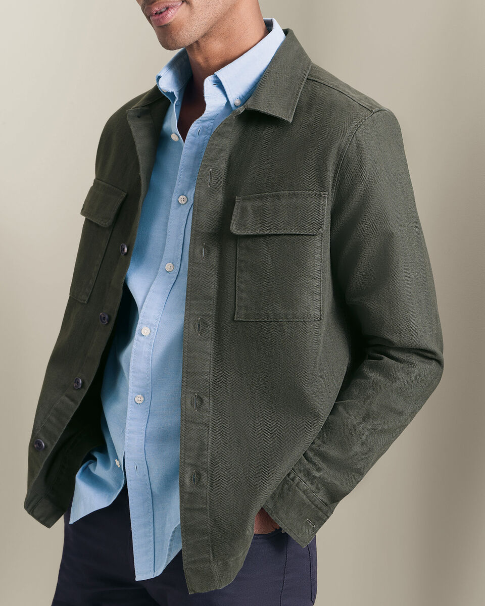 Herringbone Overshirt - Khaki Green