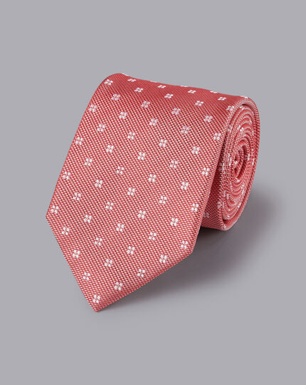 Krawatte aus Seide mit Blumenmuster - Lachsrot