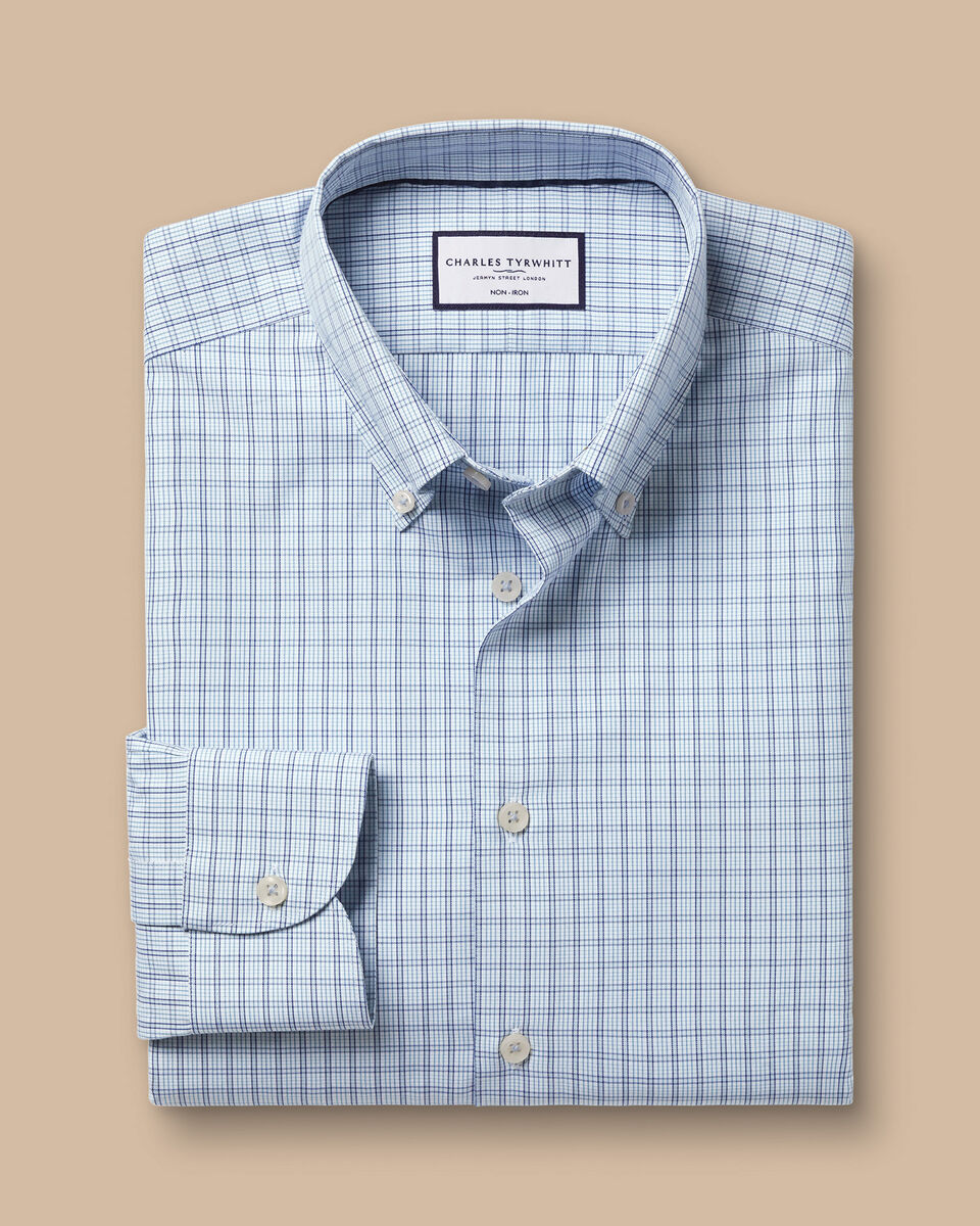 Button-Down Collar Non-Iron Check Oxford Shirt - Mid Blue