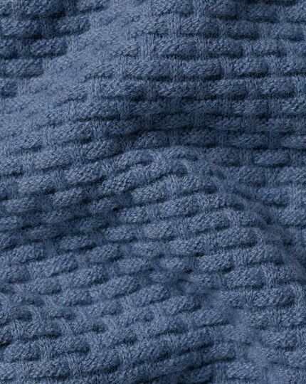 Cotton Merino Textured Crew Neck Sweater - Ocean Blue