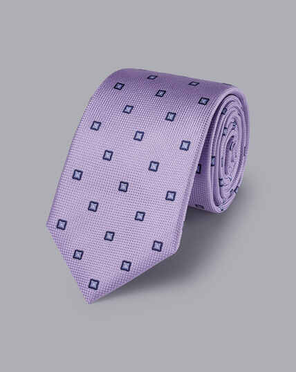 Silk Square Print Tie - Lilac Purple