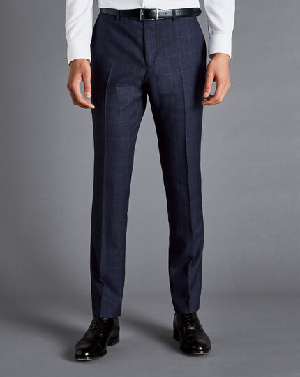 Italian Luxury Prince of Wales Check Suit Pants - Ink Blue