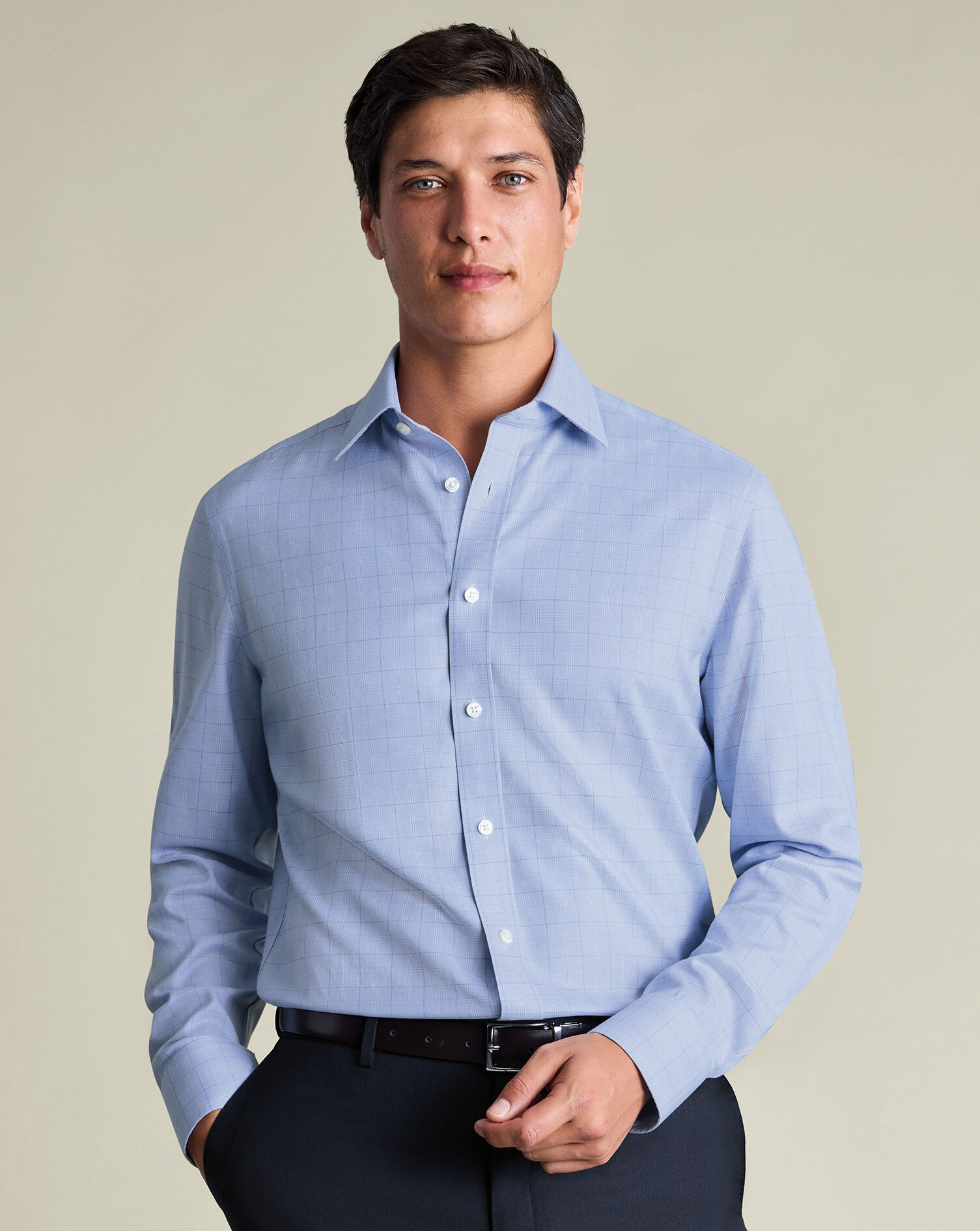 Non-Iron Twill Check Shirt – Mid Blue | Charles Tyrwhitt US