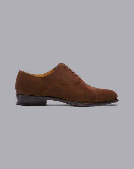 Goodyear Welted Suede Oxford Toe Cap Shoes  - Walnut Brown