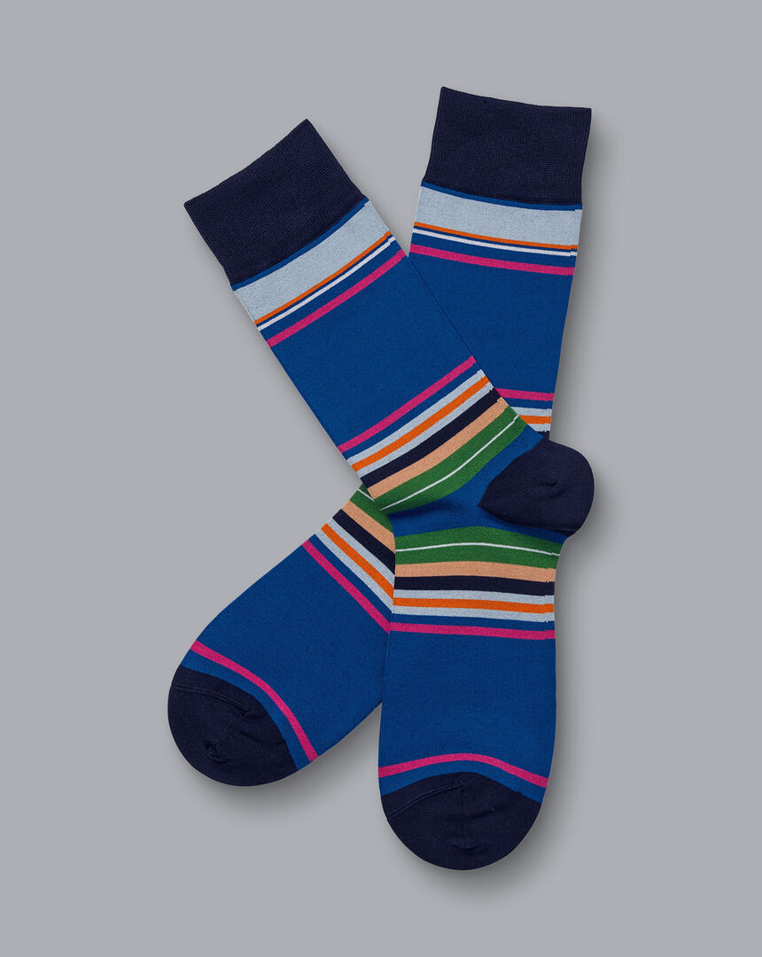 Multi Block Stripe Socks - Cobalt Blue
