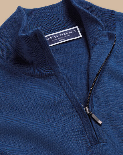 Merino Quarter Zip Sweater - Ocean Blue