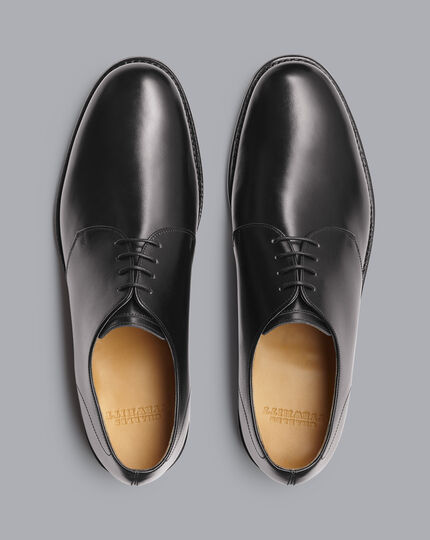 Rubber Sole Leather Derby Shoes - Black