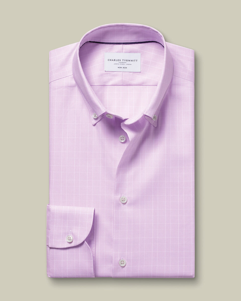 Non-Iron Stretch Pinpoint Oxford Prince of Wales Shirt - Lilac