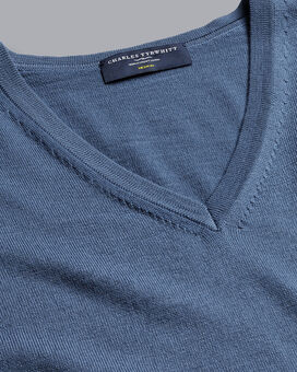 Merino V-Neck Sweater - Steel Blue
