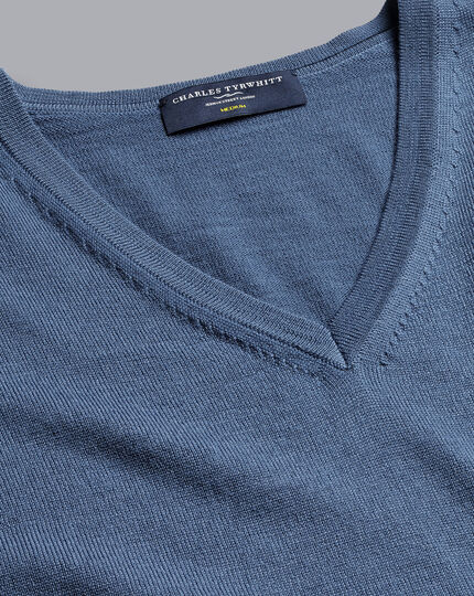 Merino V-Neck Sweater - Steel Blue