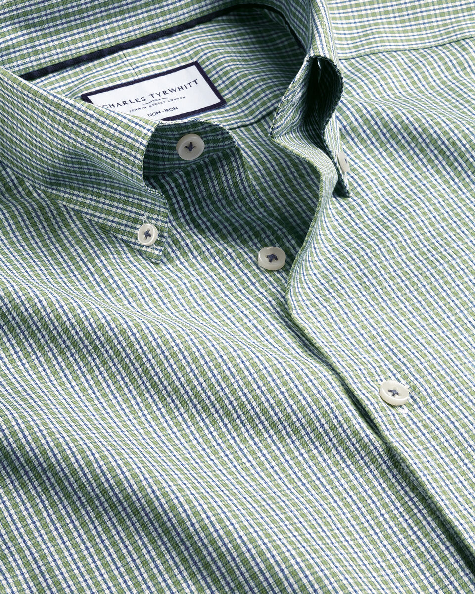 Button-Down Collar Non-Iron Check Oxford Shirt - Green | Charles Tyrwhitt