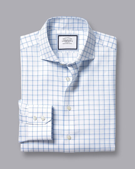 Cutaway Collar Non-Iron Twill Grid Check Shirt - Cornflower Blue