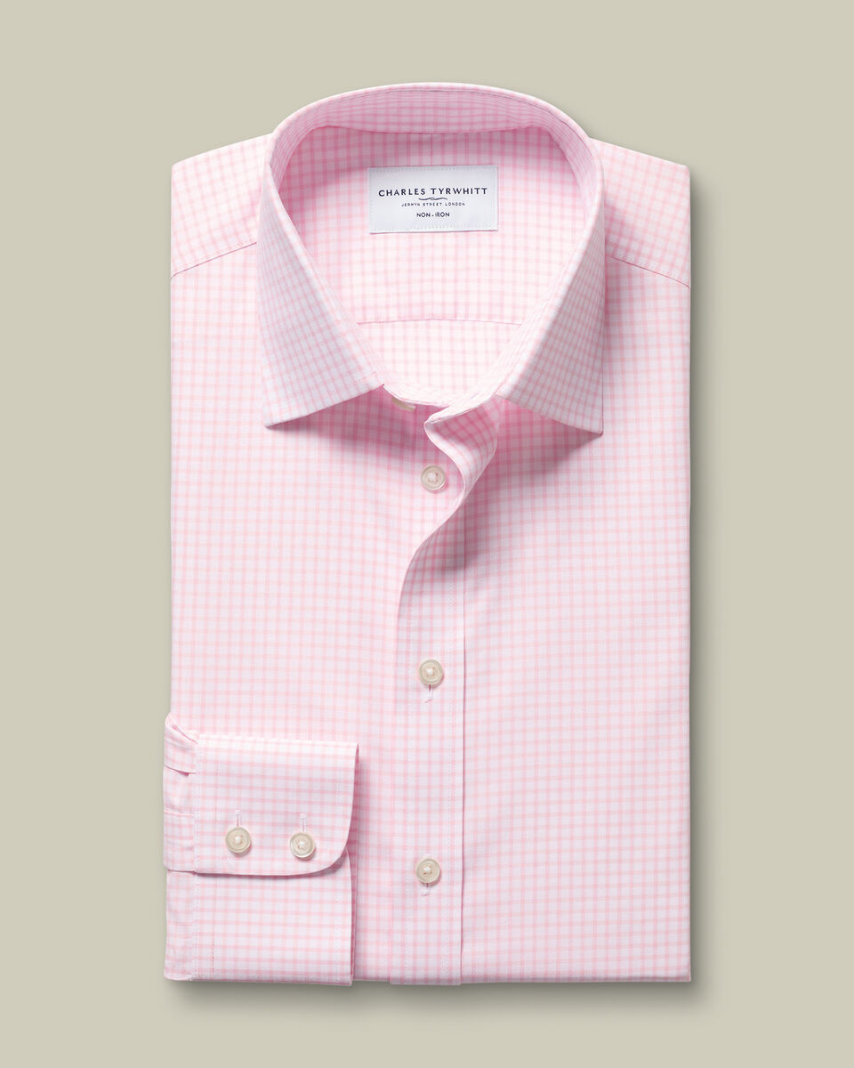 Non-Iron Twill Grid Check Shirt - Pink