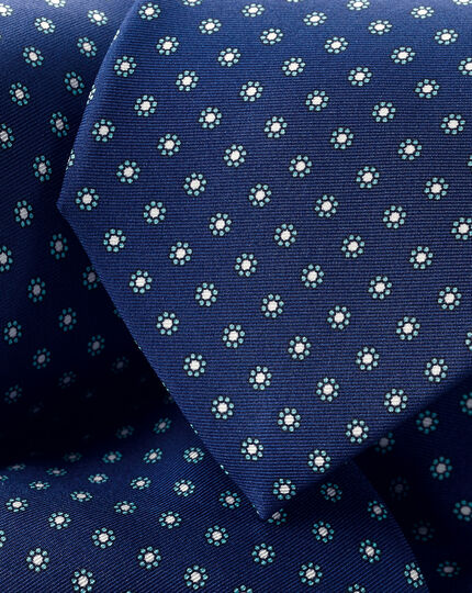 Mini Flower Print Silk Tie - Royal Blue