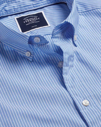 Button-Down Collar Non-Iron Stretch Stripe Shirt - Cornflower Blue