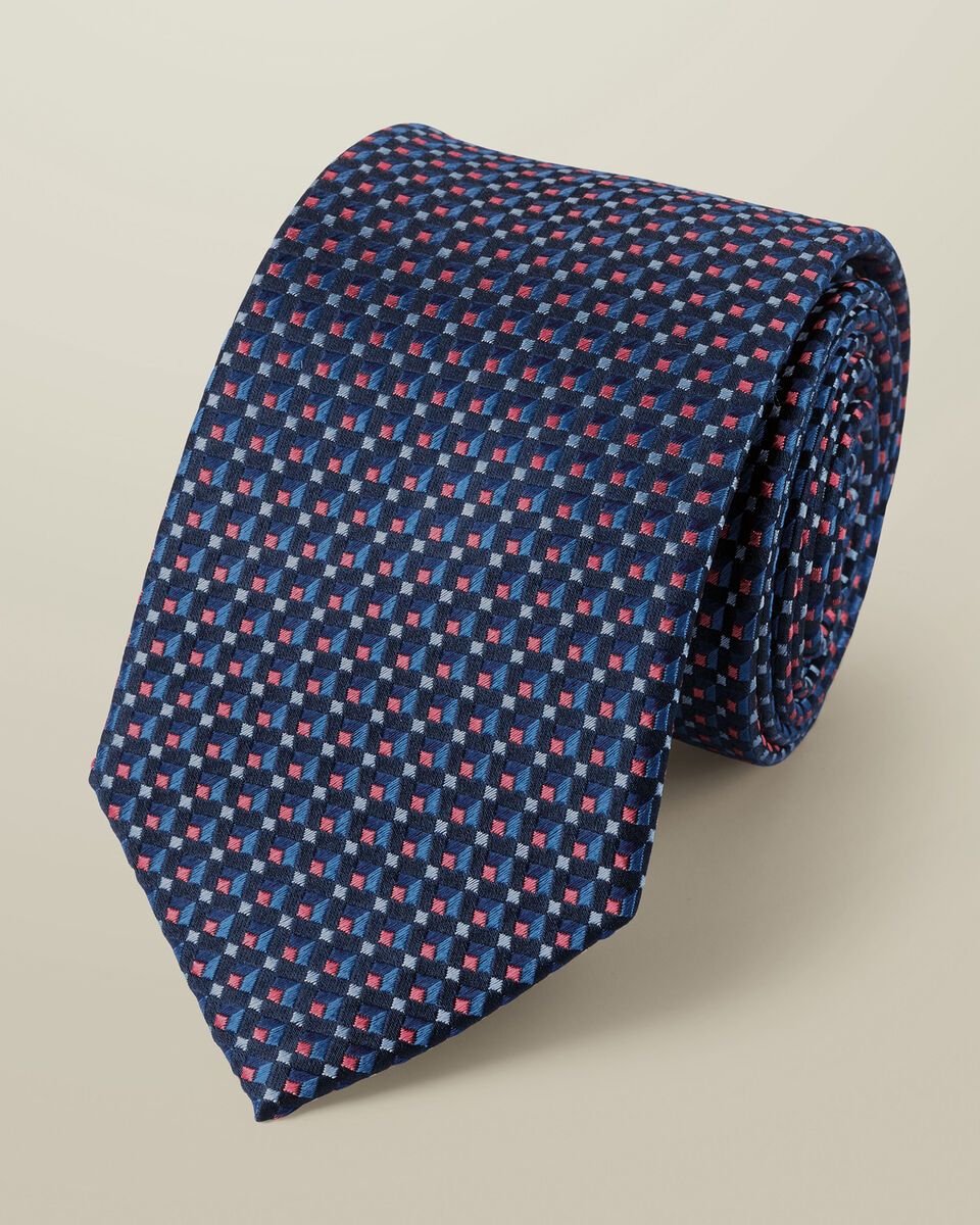 Silk Patterned Tie - Navy & Pink