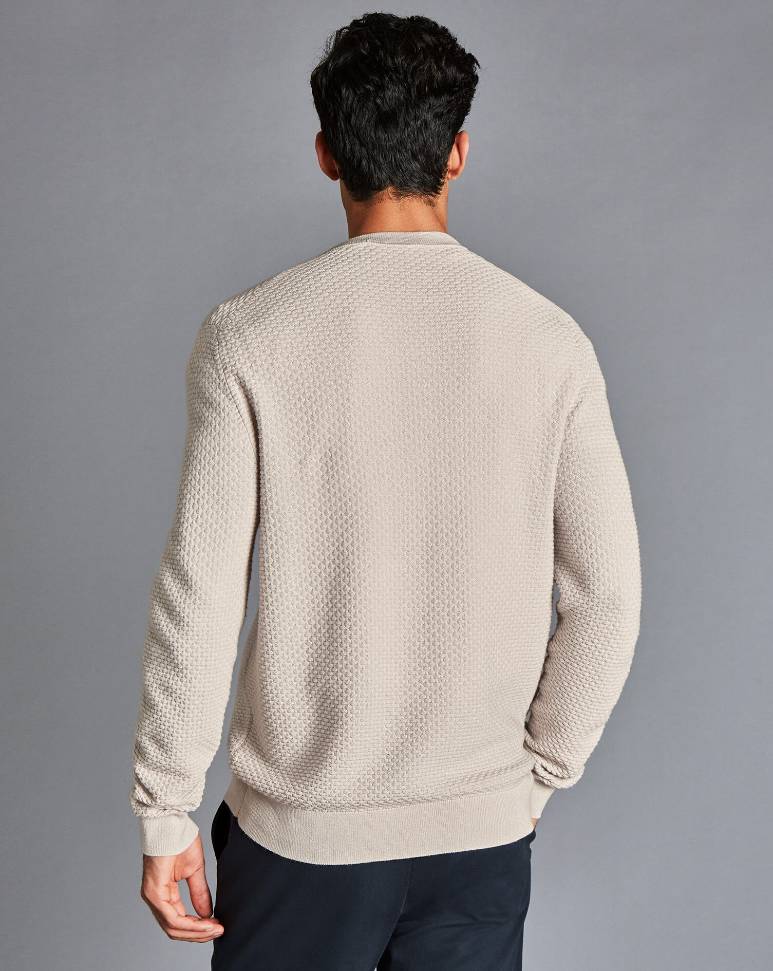 Cotton Merino Textured Crew Neck Jumper 