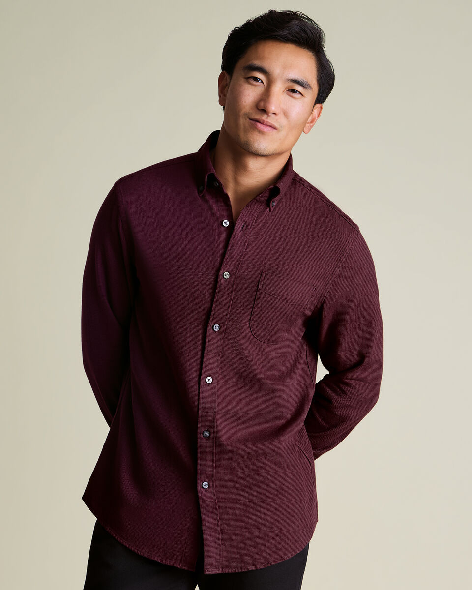 Dobby-Flanellhemd - Burgunderrot