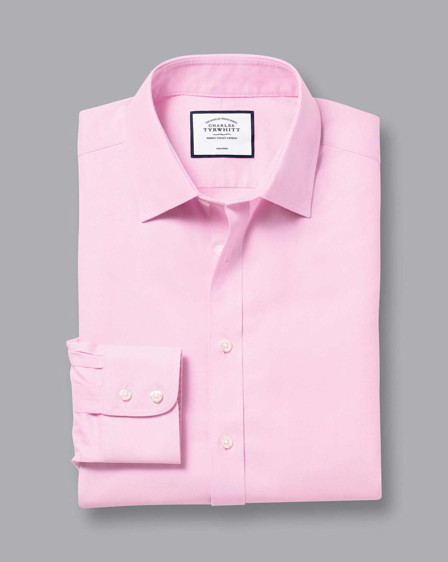 Non-Iron Twill Shirt - Pink | Charles 