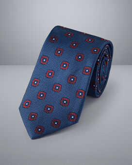 Stain Resistant Floral Silk Tie - Petrol Blue