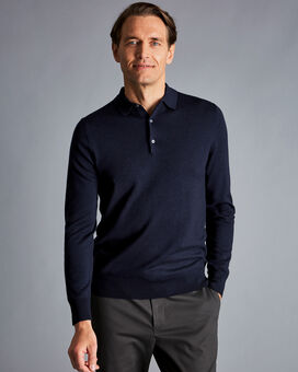 Merino Polo Sweater - Navy