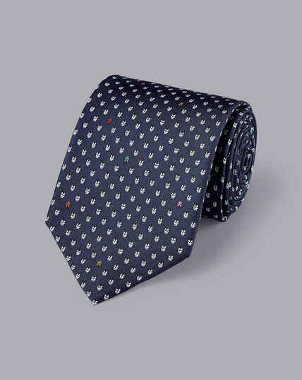 Krawatte aus Seide mit Marienkäfermotiv - Tintenblau
