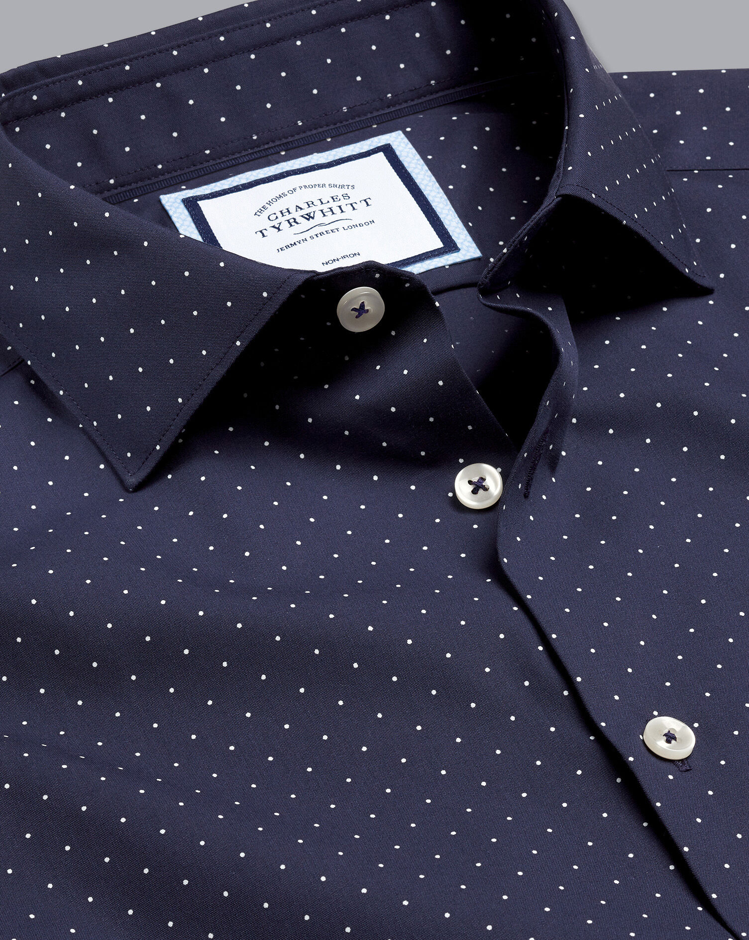 Non-Iron Spot Printed Shirt - Navy 
