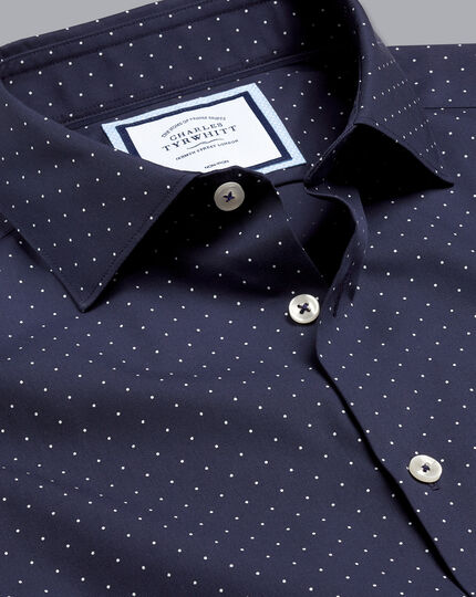 Semi-Cutaway Collar Non-Iron Spot Printed Shirt - Navy | Charles Tyrwhitt