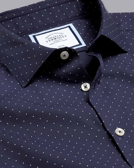 Semi-Cutaway Collar Non-Iron Spot Printed Shirt - Navy