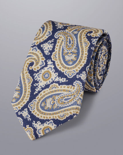 Italienische Krawatte aus Seide mit Paisleymuster - Indigoblau & Ozeanblau