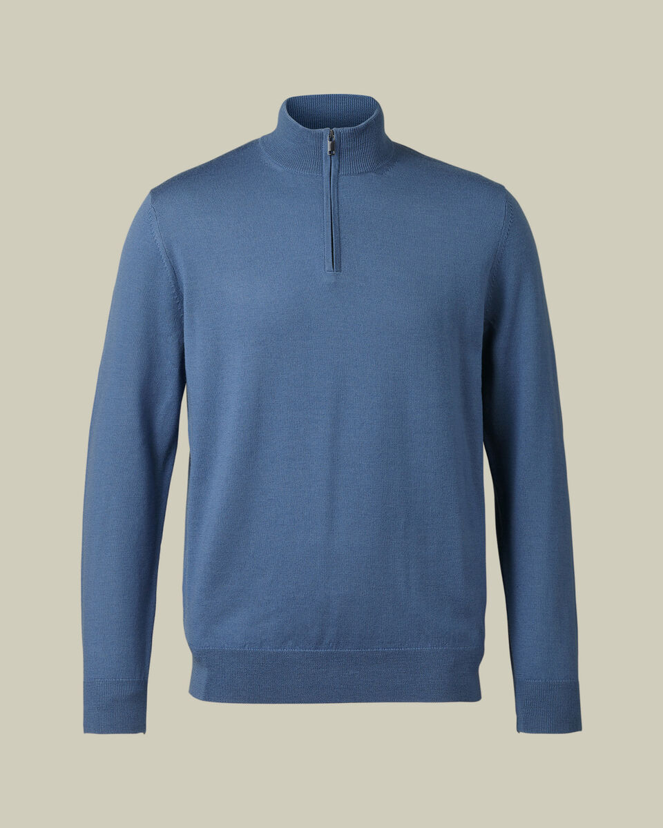 Pull &agrave; col zipp&eacute; en m&eacute;rinos - Bleu Acier