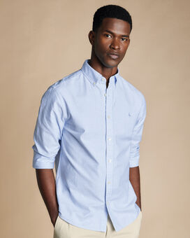Button-Down Collar Stretch Washed Oxford Stripe Shirt - Ocean Blue