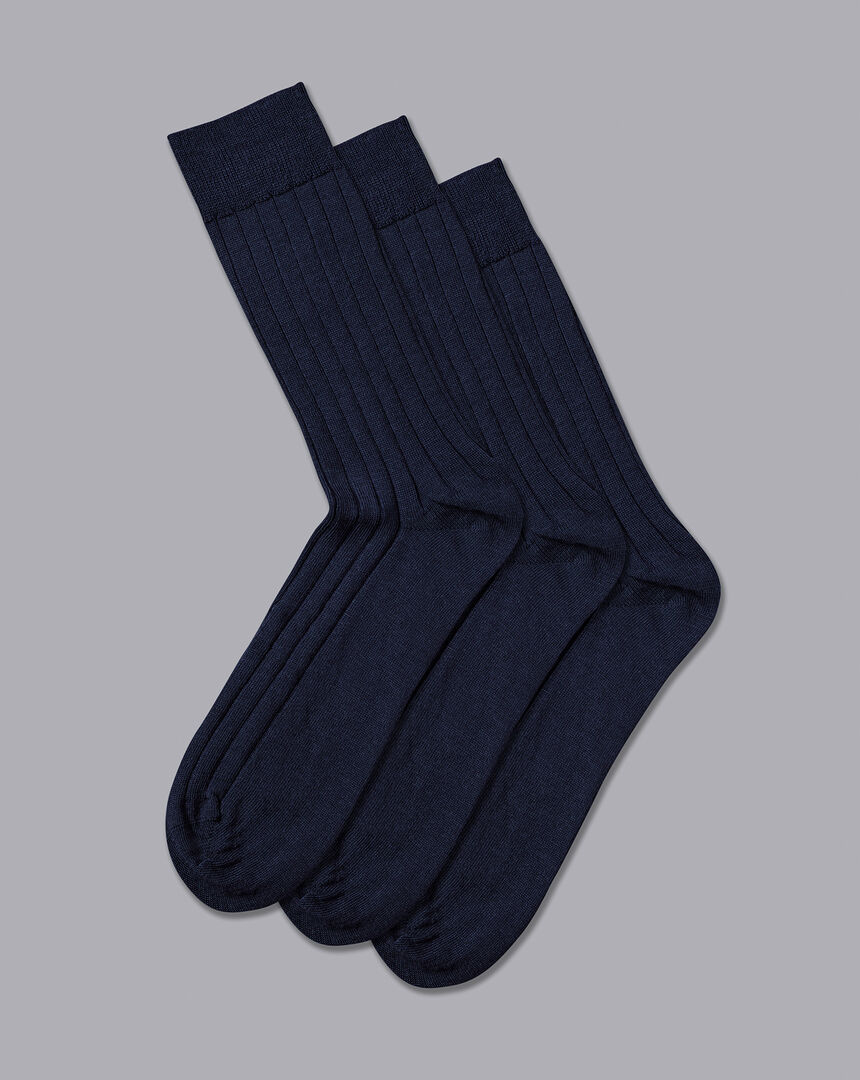 Wool Rich 3 Pack Socks - Denim Blue