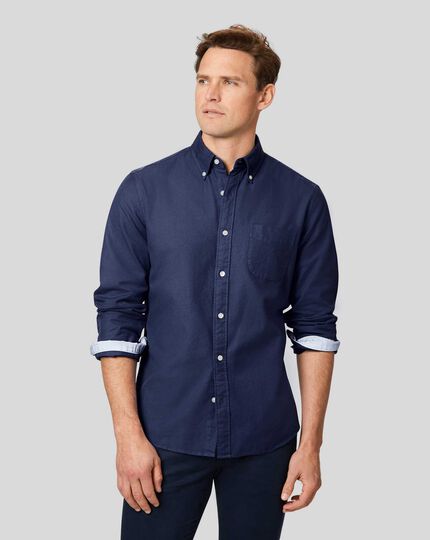 Button-Down Collar Washed Oxford Shirt - Royal Blue