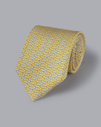 Hammerhead Shark Print Tie - Lemon & Silver
