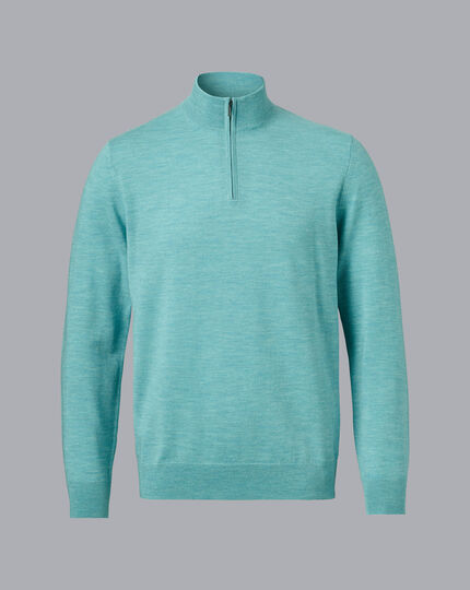 Merino Zip Neck Sweater - Aqua Green