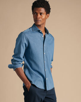 Cutaway Collar Denim Shirt - Ocean Blue