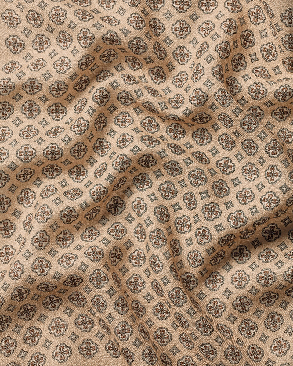 Silk Wool Medallion Print Pocket Square - Stone